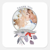 パープルレッド赤面ピンクブルーフローラリース結婚ズ スクエアシール (正面)