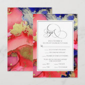 パープルレッド金ゴールドゲ結婚ード 出欠カード (正面/裏面)