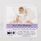 パープルレディバグ誕生日パーティー 招待状 (正面/裏面)