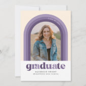 パープルレトロアーチ卒業発表 招待状 (正面)