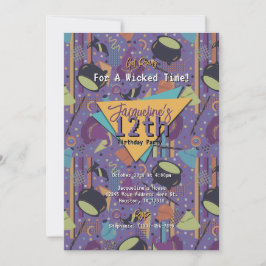 パープルレトロウィッチハロウィーン誕生日招待状 招待状