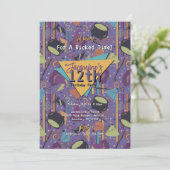 パープルレトロウィッチハロウィーン誕生日招待状 招待状 (スタンド正面)