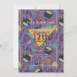 パープルレトロウィッチハロウィーン誕生日招待状 招待状