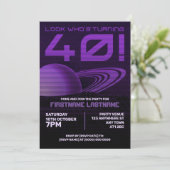 パープルレトロウェーブ40th誕生日パーティの招待状 招待状 (スタンド正面)