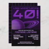パープルレトロウェーブ40th誕生日パーティの招待状 招待状 (正面/裏面)