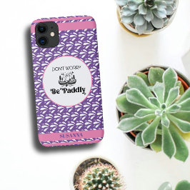 パープルレトロウォーターパターンカワウソカヌー オーダーネーム iPhone 11 ケース