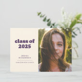 パープルレトロシンプル写真卒業 案内状 (スタンド正面)