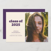 パープルレトロシンプル写真卒業 案内状 (正面/裏面)