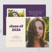 パープルレトロシンプル写真卒業 案内状 (正面/裏面)