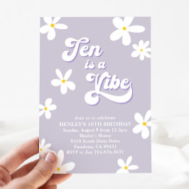 パープルレトロデイジーテンアヴィベ誕生日 招待状