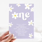 パープルレトロデイジーワンサンバースデーガール 招待状