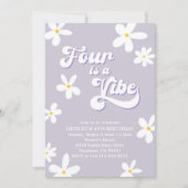 パープルレトロデイジー4はVibe誕生日 招待状 (正面)