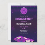 パープルレトロナイトDJディスコボール卒業パーティー 招待状 (正面)