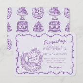 パープルレトロハートコケットケーキレジストリ挿入 エンクロージャーカード (正面/裏面)