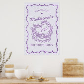 パープルレトロハートコケットケーキ誕生日ウェルカム ポスター (キッチン)