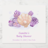 パープルレトロパールシーシェルベビーシャワー スパークリングワインラベル (シングルラベル)