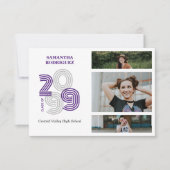 パープルレトロビッグナンバーズ3 – 写真の卒業 招待状 (正面)