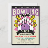 パープルレトロボーリング誕生日パーティー 招待状 (正面)
