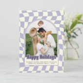 パープルレトロ市松模様にGroovy Happy Holidays写真 シーズンカード (スタンド正面)