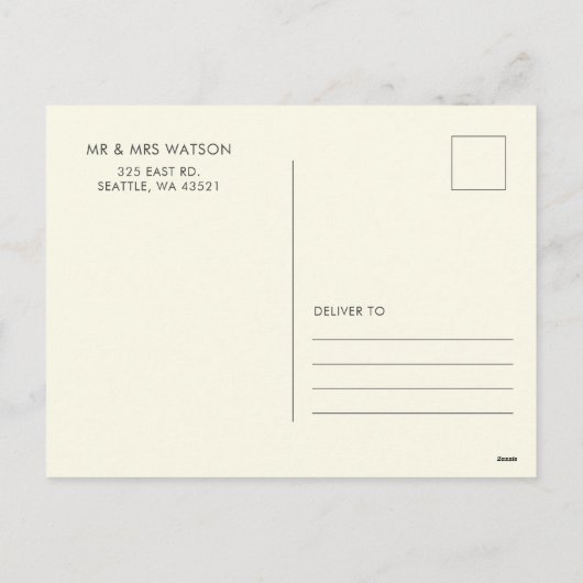 パープルレトロ市松模様にGroovy Happy Holidays写真 シーズンポストカード (裏面)