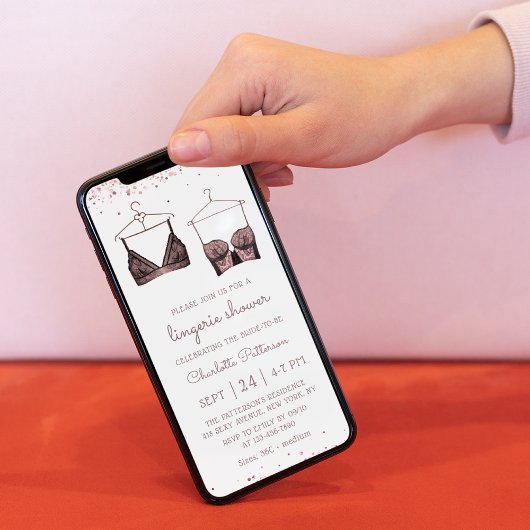 パープルレースウォーターカラーランジェリーブライダルシャワー 招待状