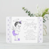 パープルレースエンジェルベビーガールバプテスマ 招待状 (スタンド正面)
