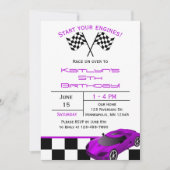 パープルレースカー |カスタム子供の誕生日招待状 招待状 (正面)