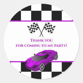 パープルレースカー |子供の誕生日パーティーのお願い ラウンドシール