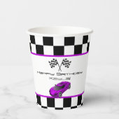 パープルレースカー |子供の誕生日パーティー 紙コップ (裏面)