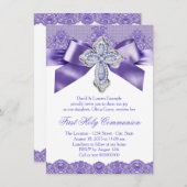パープルレースクロスファースト聖餐式 招待状 (正面/裏面)