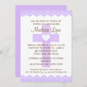 パープルレースクロスベビーガールバプテスマイン 招待状 (正面/裏面)