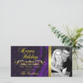 パープルレースシルク&金ゴールドスクロールホリデーフォトカード シーズンカード (スタンド正面)