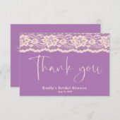パープルレースブライダルシャワー サンキューカード (正面/裏面)