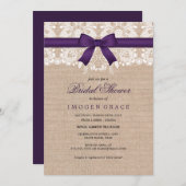 パープルレース&バーラップブライダルシャワー招待 招待状 (正面/裏面)