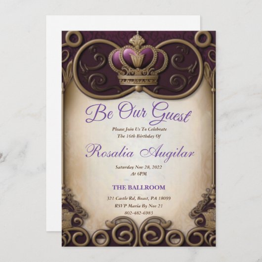 パープルロイヤリティスウィート16招待状 招待状 (正面/裏面)