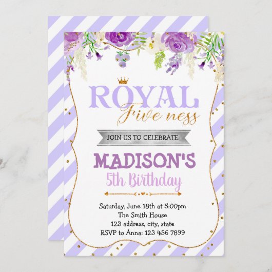 パープルロイヤルフィフネスパーティー招待状 招待状 (正面/裏面)