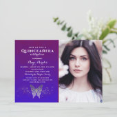 パープルロイヤルブルーのキンチェアラの招待状 招待状 (スタンド正面)