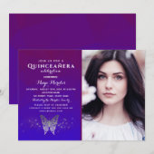 パープルロイヤルブルーのキンチェアラの招待状 招待状 (正面/裏面)