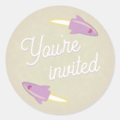 パープルロケット&ムーン封筒用シール ラウンドシール (正面)