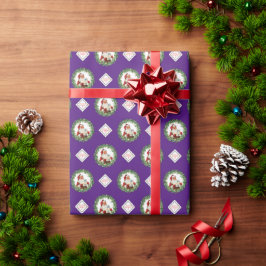 パープルロゴのクリスマス サンタギフト パターン会社 ラッピングペーパー