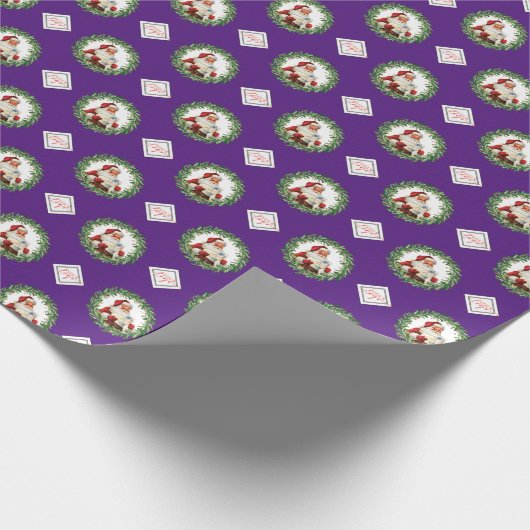 パープルロゴクリスマスサンタギフトパターン会社 ラッピングペーパー (角)