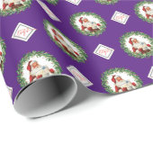 パープルロゴクリスマスサンタギフトパターン会社 ラッピングペーパー (ロールコーナー)
