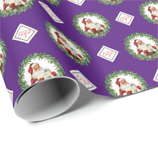 パープルロゴクリスマスサンタギフトパターン会社 ラッピングペーパー (ロールコーナー)