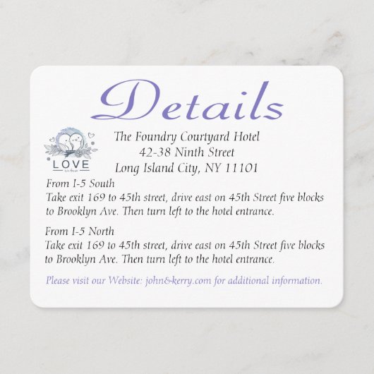 パープルロバ結婚バードの詳細/方向札 エンクロージャーカード (正面)