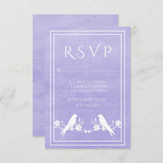パープルロベバードフローラ結婚式RSVPカード 出欠カード (正面/裏面)