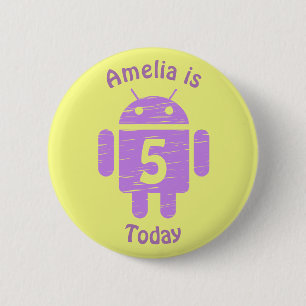 パープルロボットキッズカスタム誕生日 缶バッジ