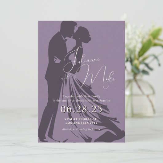 パープルロマンチック結婚式招待状 招待状 (スタンド正面)