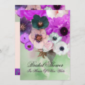 パープルローズとアネモネの花 ブライダルシャワー 招待状 (正面/裏面)
