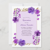 パープルローズとゴールドリーフのエレガントなキンセアニエラ 招待状 (正面)