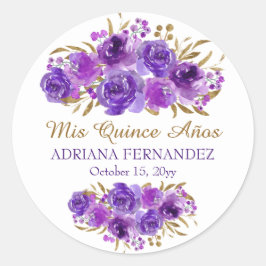パープルローズとゴールドリーフのMis+Quince+Anos ラウンドシール